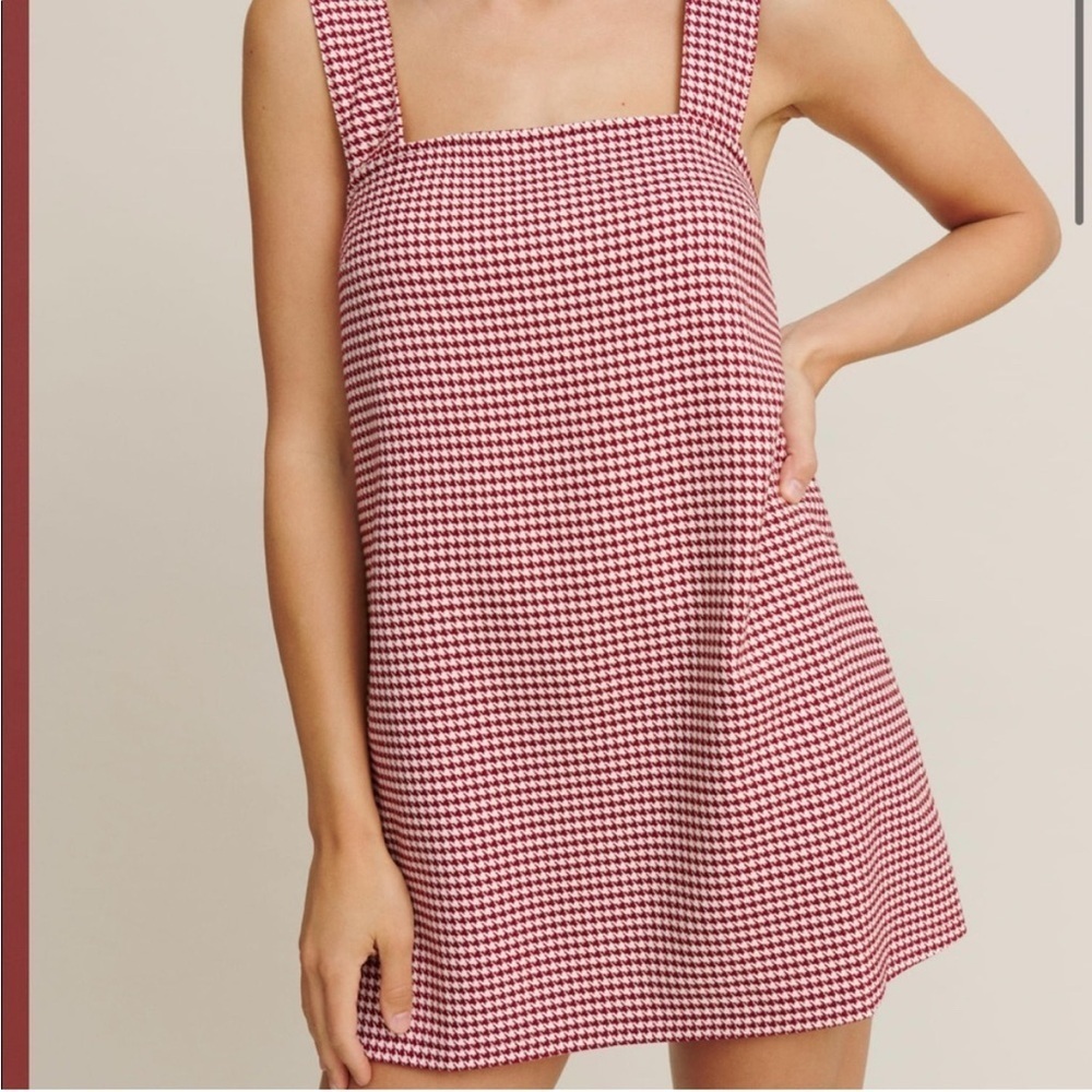 Reformation Hackney Dress - Red Houndstooth - XS